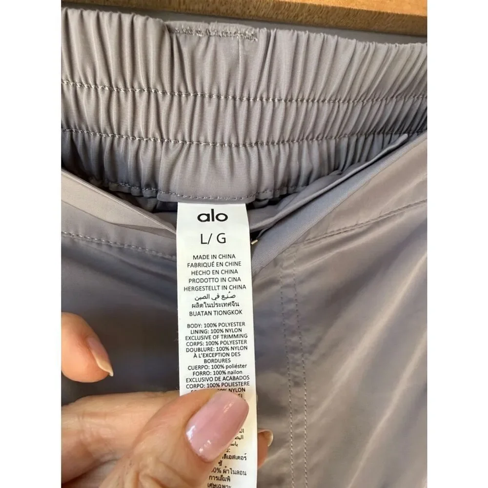 ALO High Waist Ski Moto Puffer Pants Fog Grey Blue Size